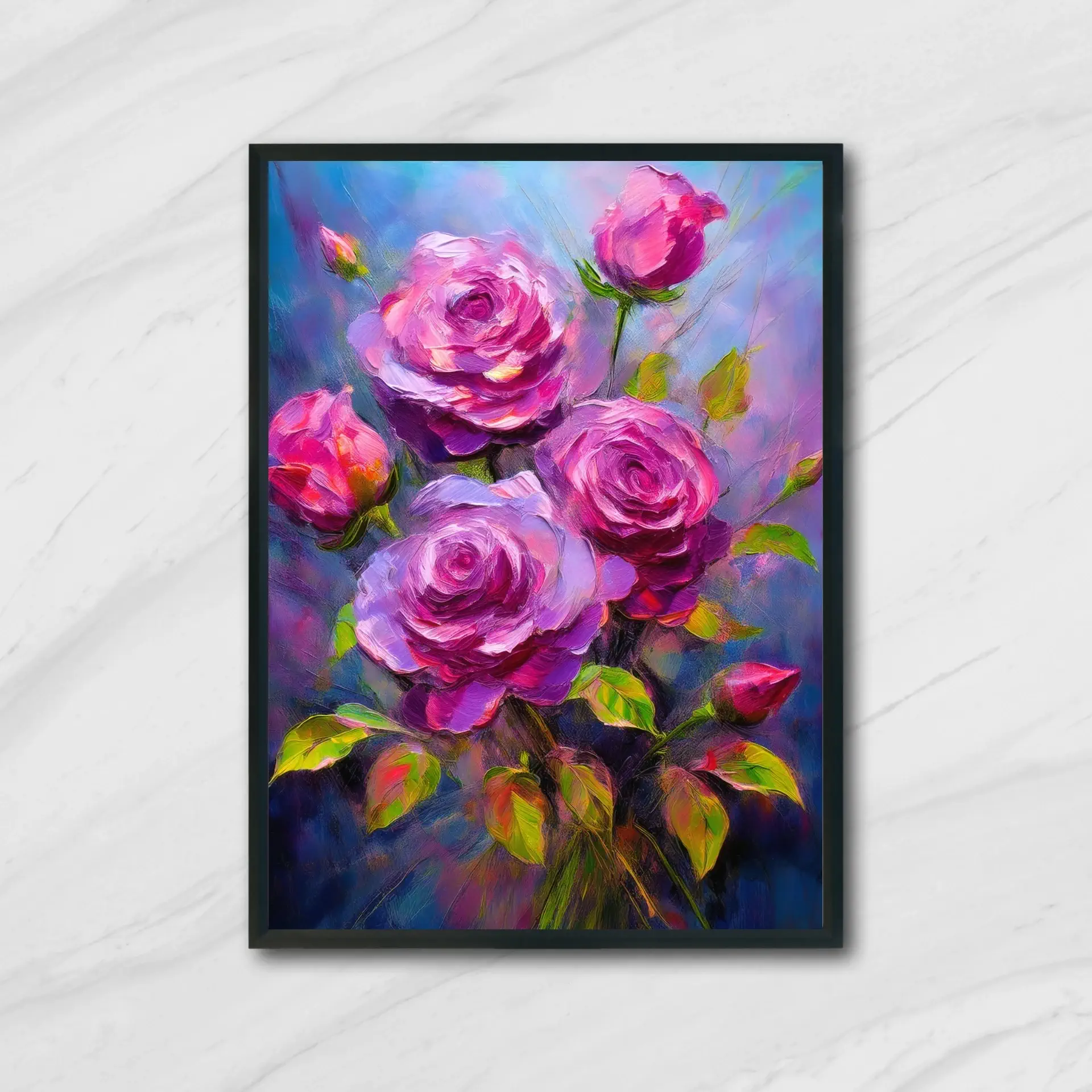 Beautiful digital artwork featuring a bouquet of pink roses with vivid colors and textured details, ready for instant purchase and digital download.